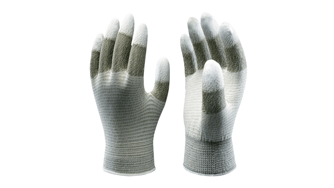Showa A0160 Grey, White Acrylic, Nylon (Liner) Anti-Static Work Gloves, Size Small, Polyurethane Coating
