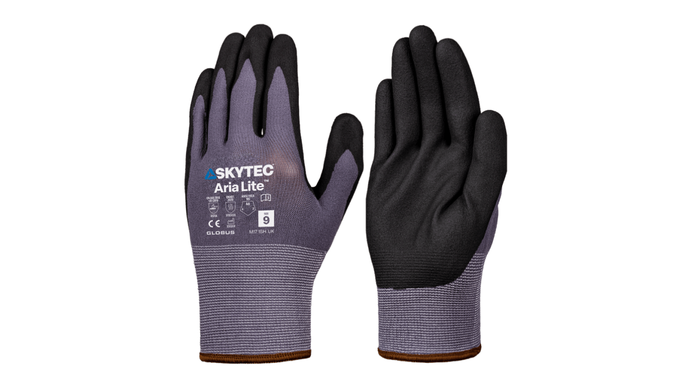Skytec Aria Lite Black, Grey Nylon, Spandex Abrasion Resistant, General Purpose Work Gloves, Size XL, Nitrile Foam