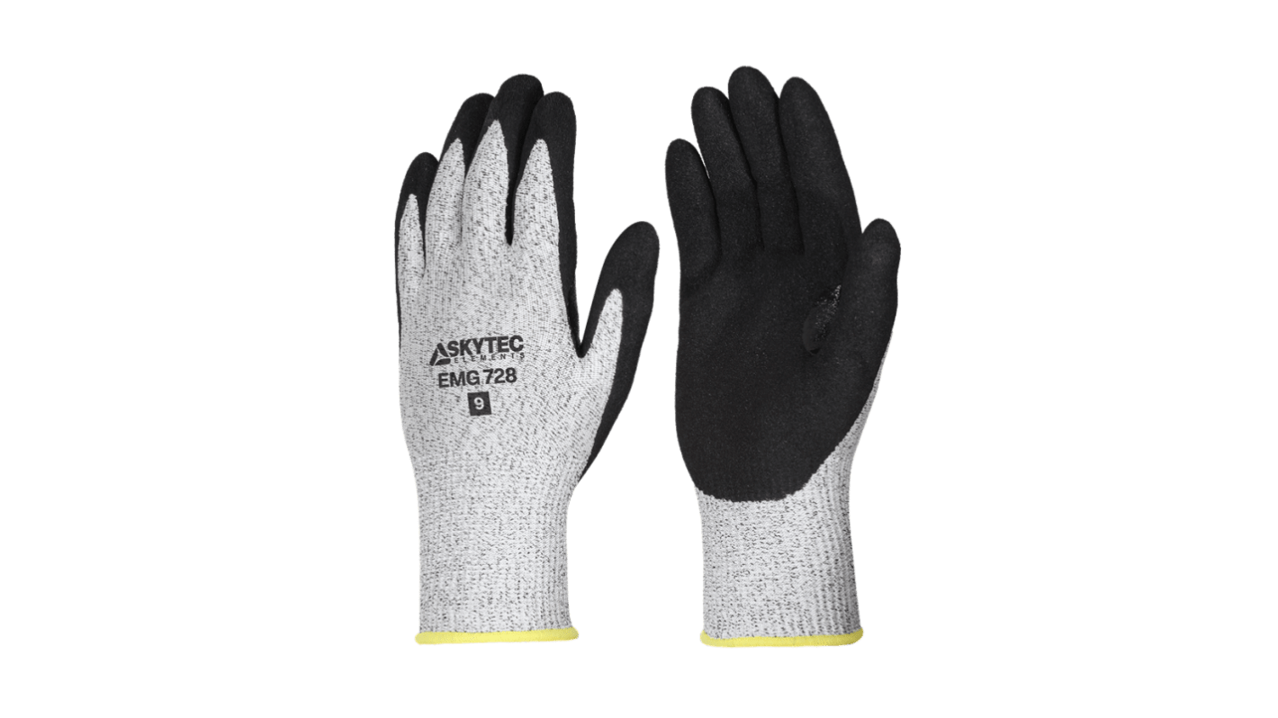 Skytec EMG728 Black, Grey 13 Gauge HPPE, Nylon Cut Resistant, Dry Environment, Good Dexterity Work Gloves, Size XL,