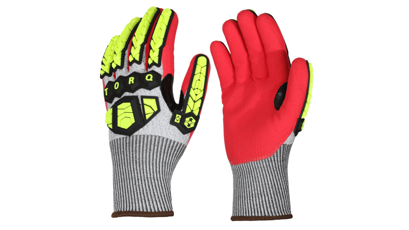 Skytec Torq Komet Grey, Red 13 Gauge HPPE, Nylon, Steel Fibre Cut Resistant, Impact Protection Work Gloves, Size