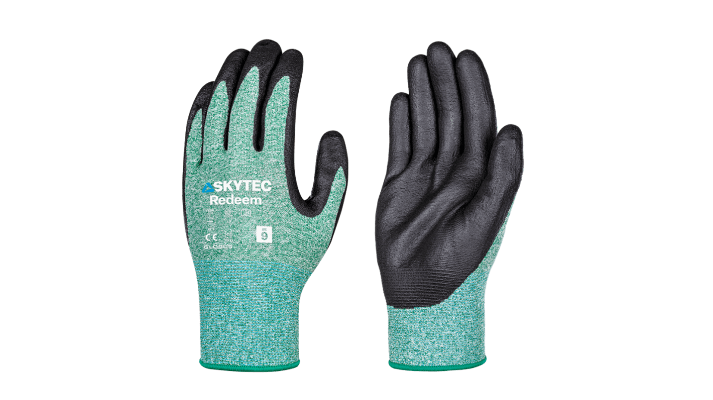Skytec Skytec Redeem Black, Green Polyester, Recycled Polyester Chemical Resistant Work Gloves, Size Small, Nitrile