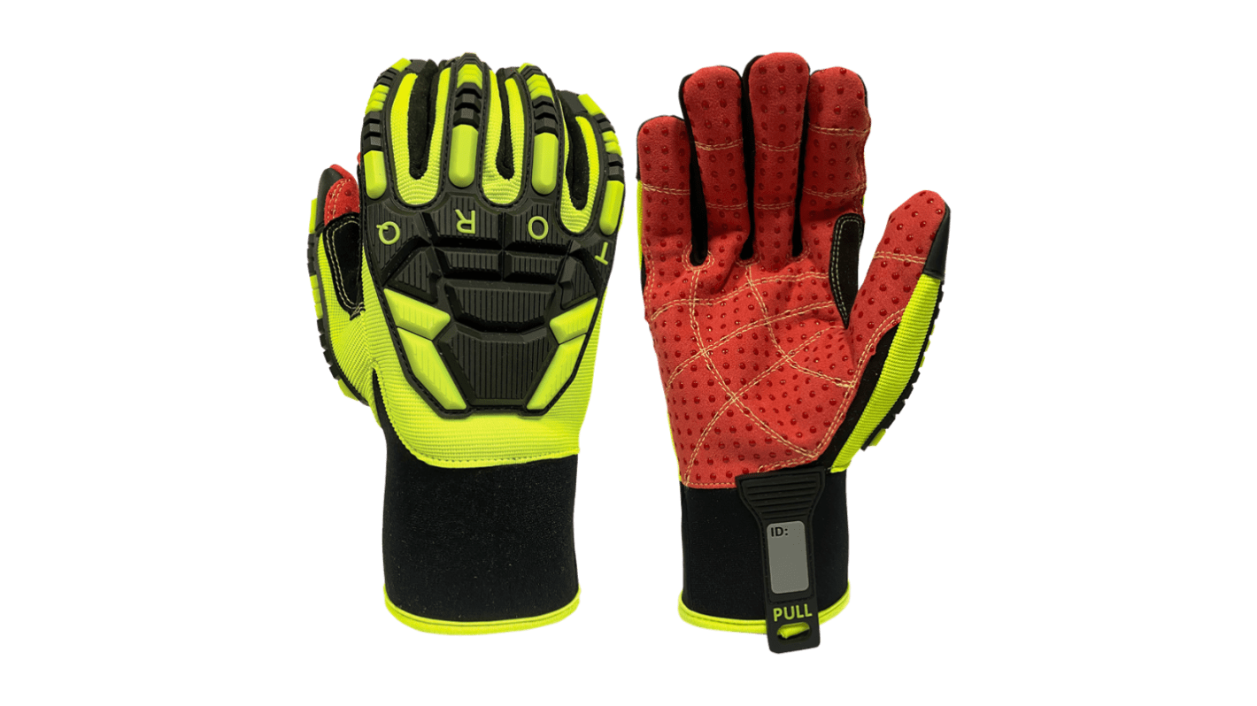 Skytec Torq D-Flect Red, Yellow Foam Laminated Spandex, PVC Dots, Synthetic Leather Impact Protection Work Gloves, Size