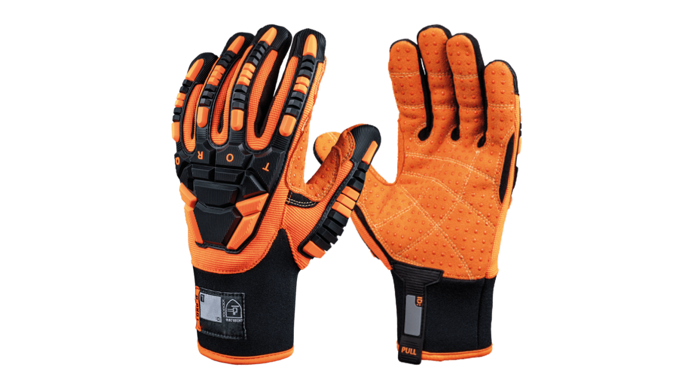 Skytec Torq Sirocco Black, Orange Polyester, Spandex, TPR Cut Resistant, Impact Protection Work Gloves, Size 12, XXXL,