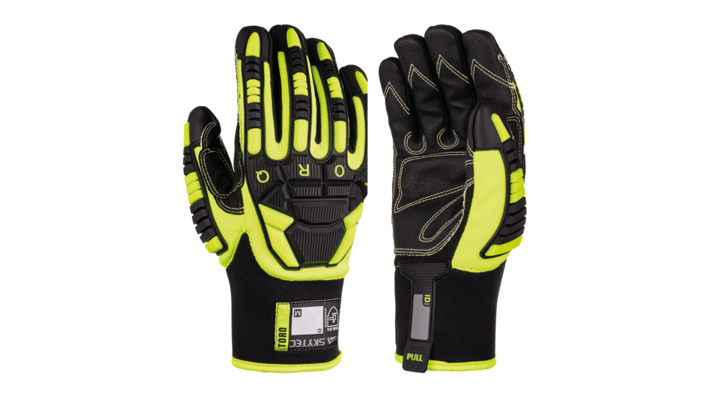 Skytec Torq Lightning Black, Yellow Polyester, Spandex, TPR Cut Resistant, Impact Protection Work Gloves, Size Large,