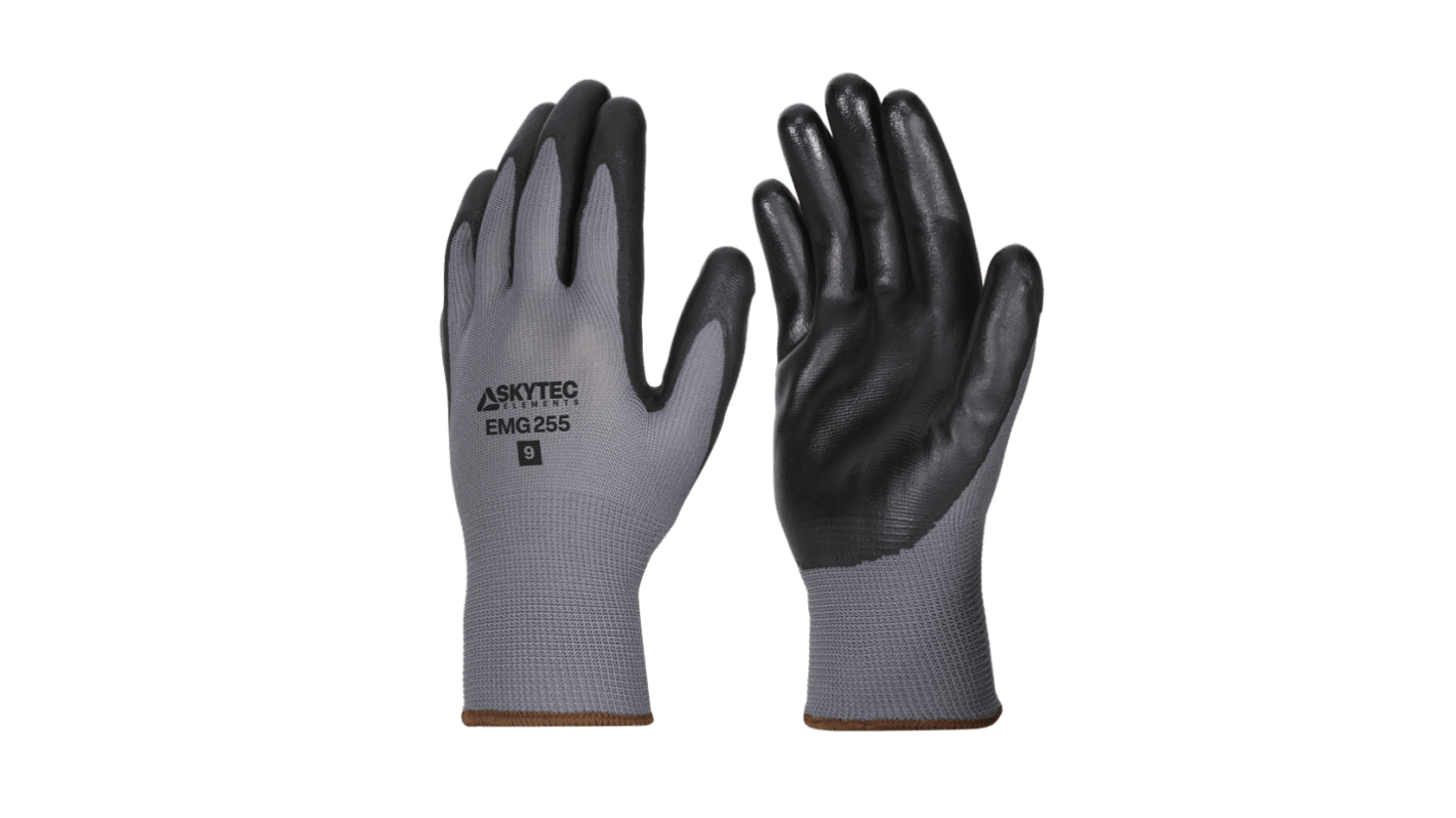 Skytec EMG255 Black, Grey Polyester Abrasion Resistant, Extra Grip Work Gloves, Size XL, Nitrile Foam Coating
