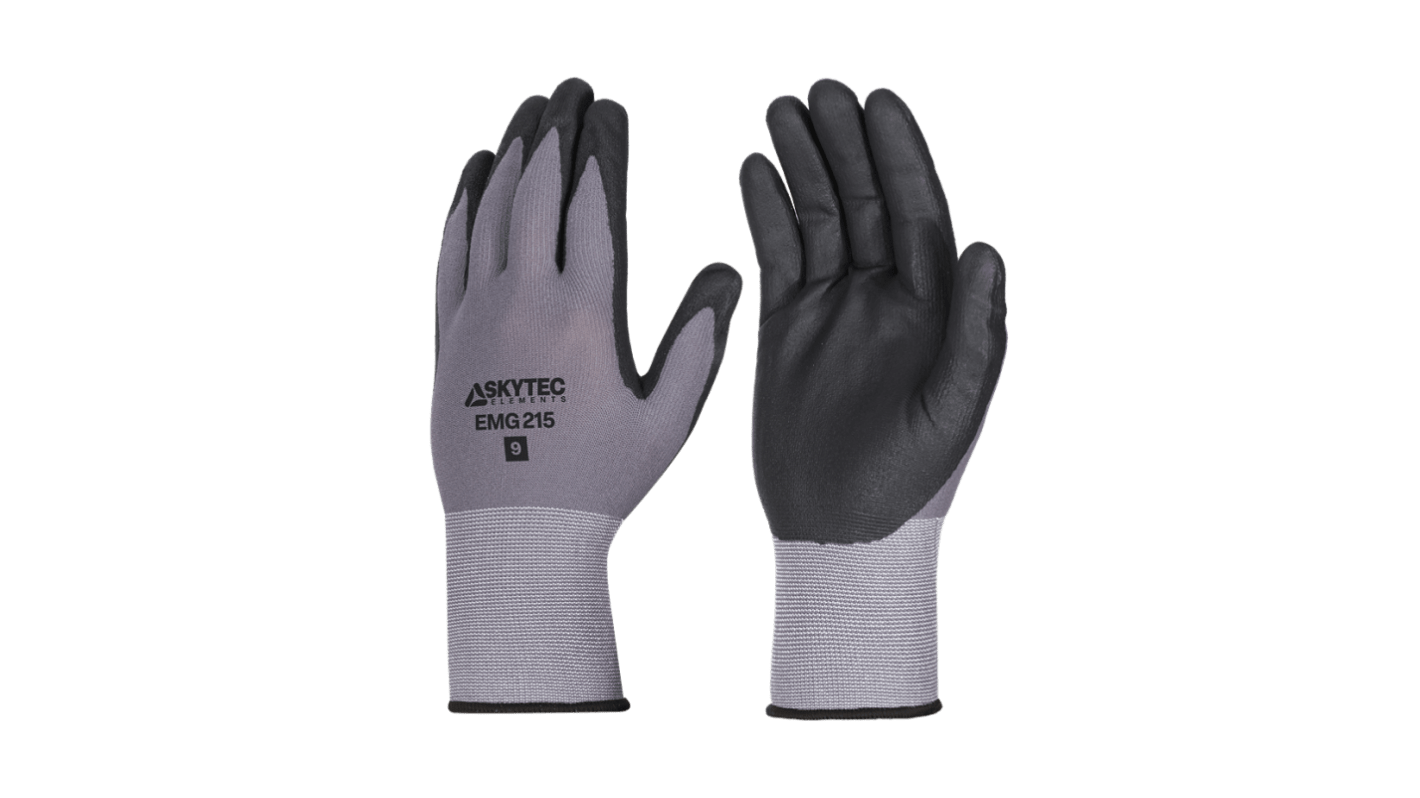 Skytec EMG215 Black, Grey Nylon, Spandex Abrasion Resistant, Extra Grip Work Gloves, Size Extra Small, Nitrile Coating