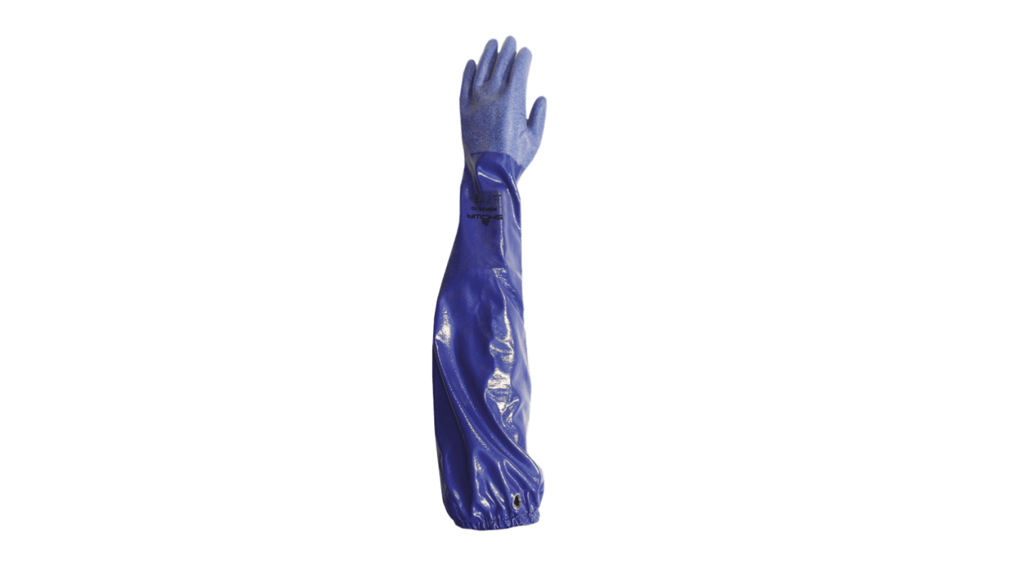 Showa NSK26 Blue Cotton, Polyester Chemical Resistant Work Gloves, Size Large, Nitrile Coating