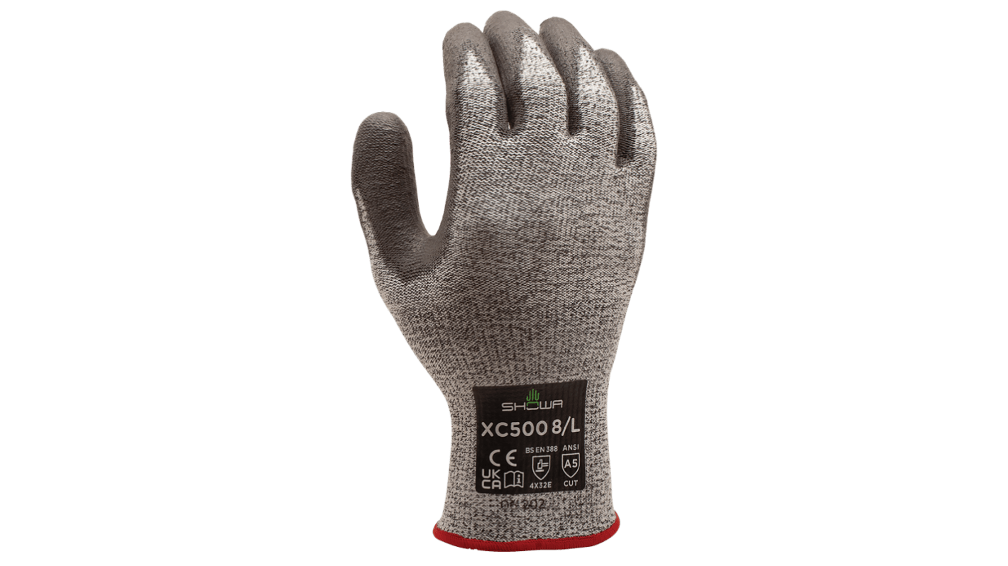 Showa XC500 Black, Grey 13 Gauge HPPE, Stainless Steel Abrasion Resistant, Cut Resistant Work Gloves, Size Medium,