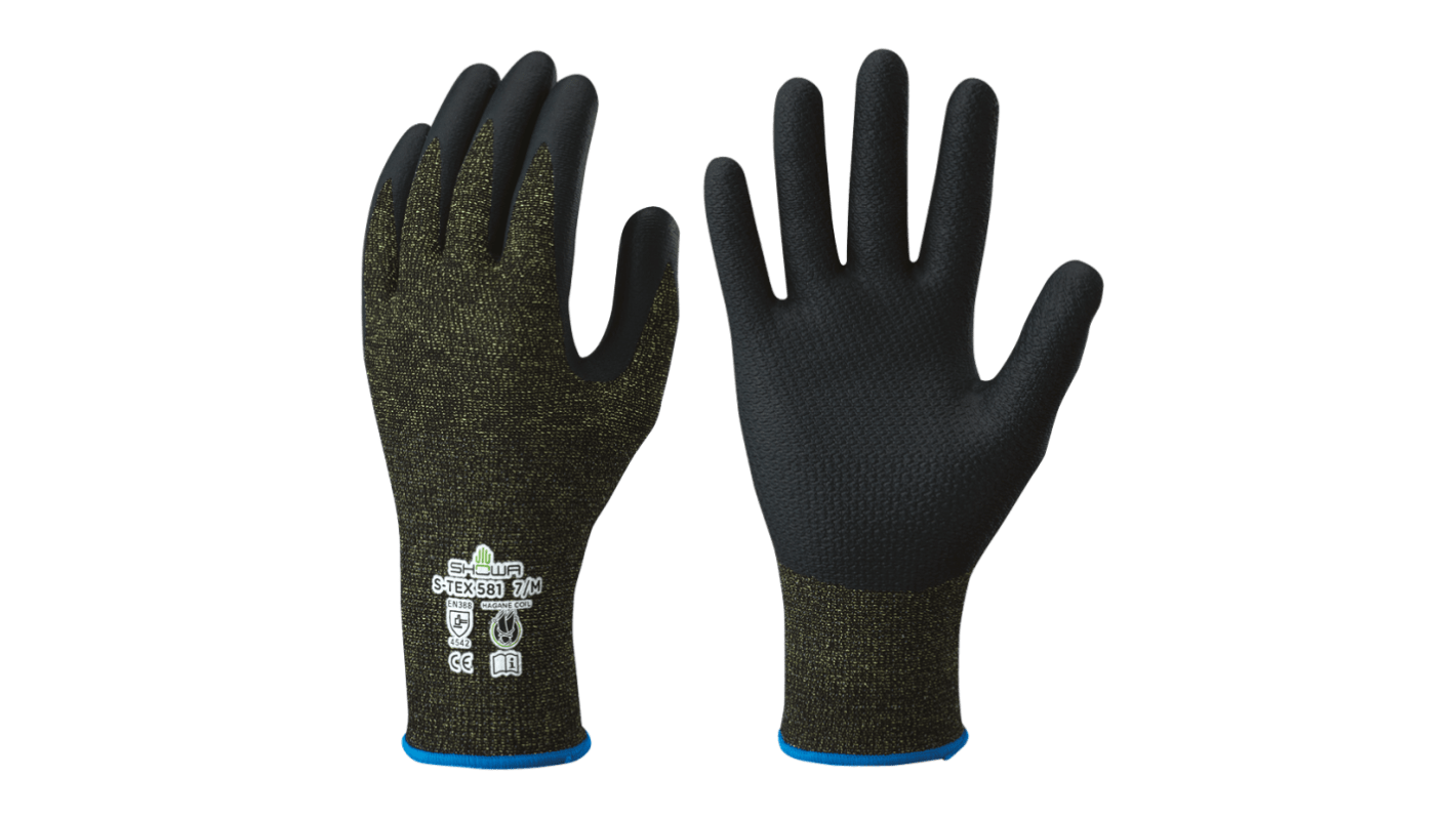 Showa S-Tex 581 Black, Grey 13 Gauge Hagane Coil, Kevlar Abrasion Resistant, Cut Resistant Work Gloves, Size XXL,