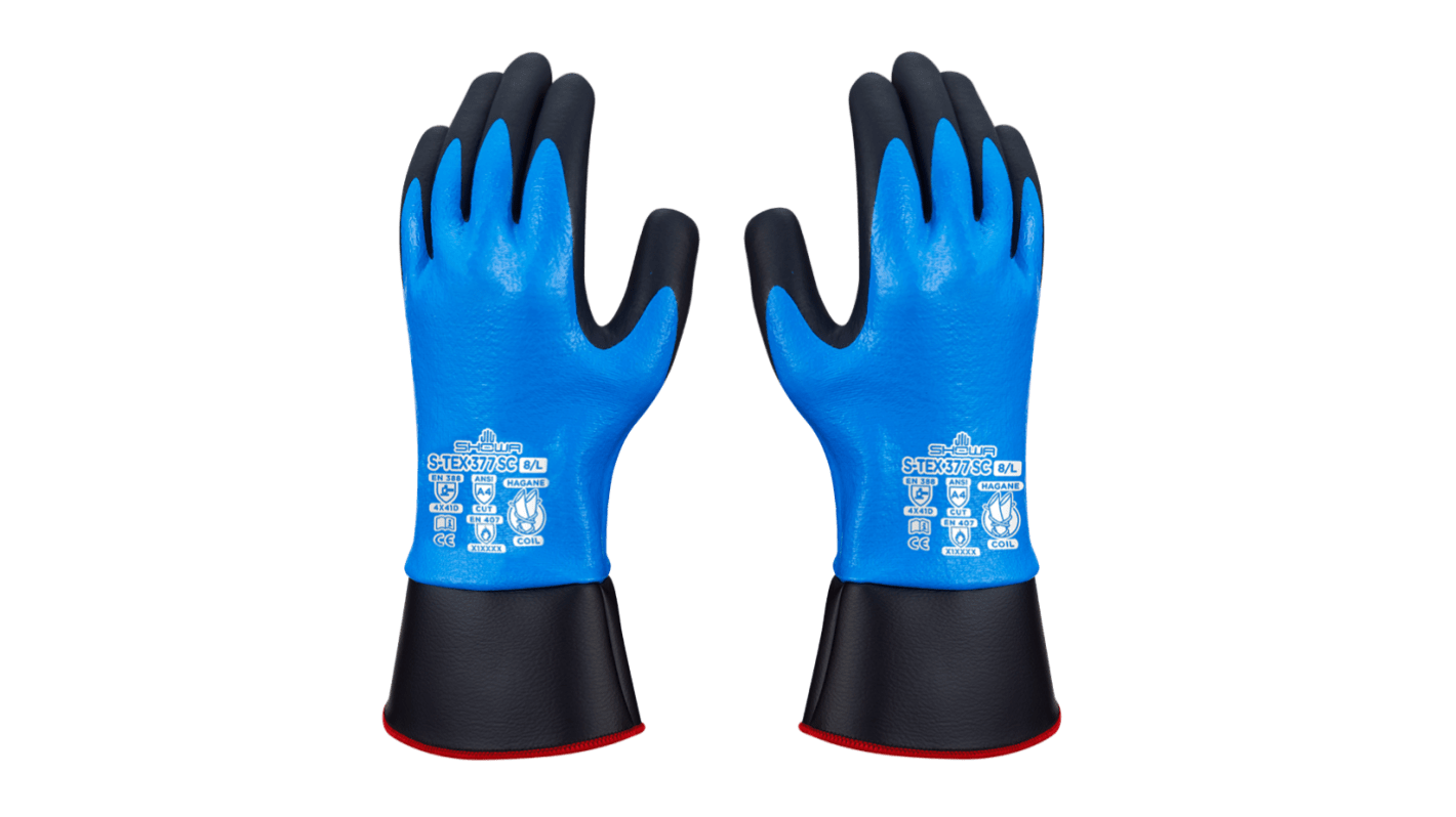 Showa S-Tex 377 SC Black, Blue 13 Gauge Hagane Coil Cut Resistant, Heat Resistant Work Gloves, Size XXL