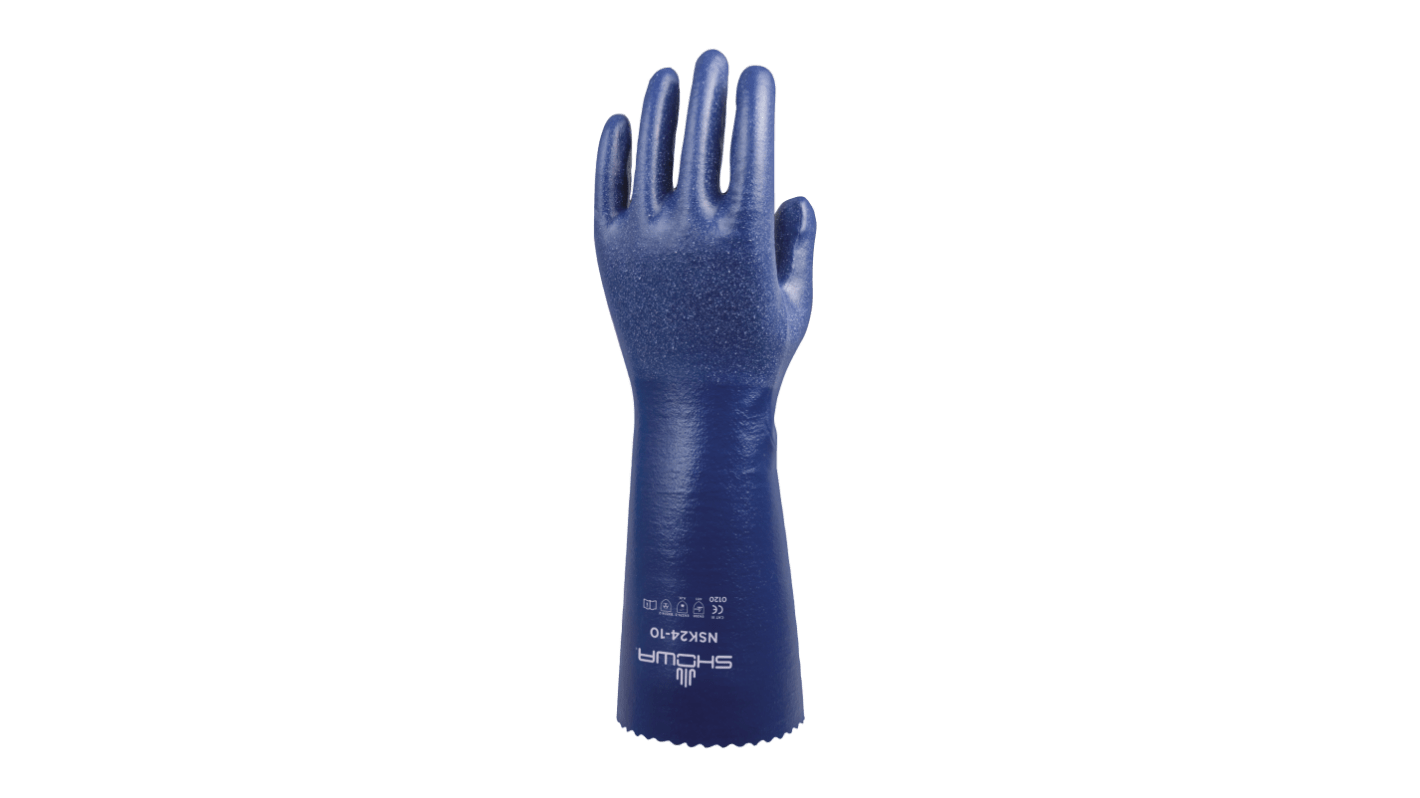 Showa NSK24 EBT Blue Cotton Chemical Resistant Work Gloves, Size Large, Nitrile Coating