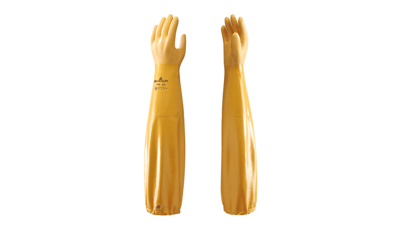 Showa 772 Yellow Cotton Chemical Resistant Work Gloves, Size XL, Nitrile Coating