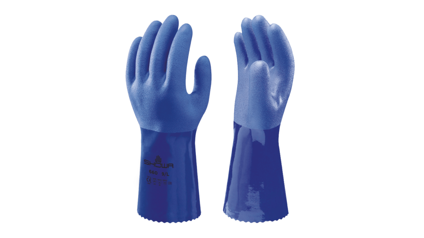 Showa 660 Gauntlet Black Cotton Chemical Resistant Work Gloves, Size XXL, PVC Coating
