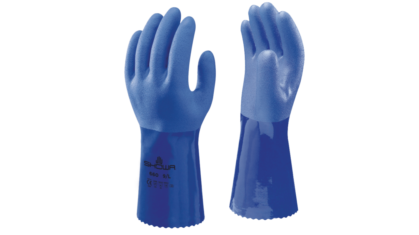 Showa 660 Blue Cotton Chemical Resistant Work Gloves, Size XL, PVC Coating