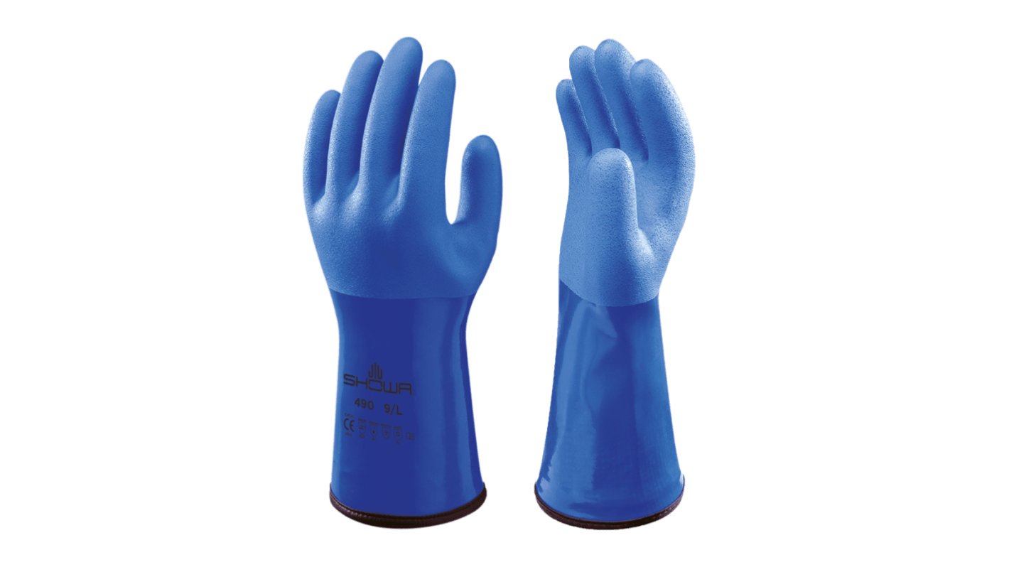 Showa 490 Blue Acrylic, Cotton Chemical Resistant Work Gloves, Size XL, PVC Coating