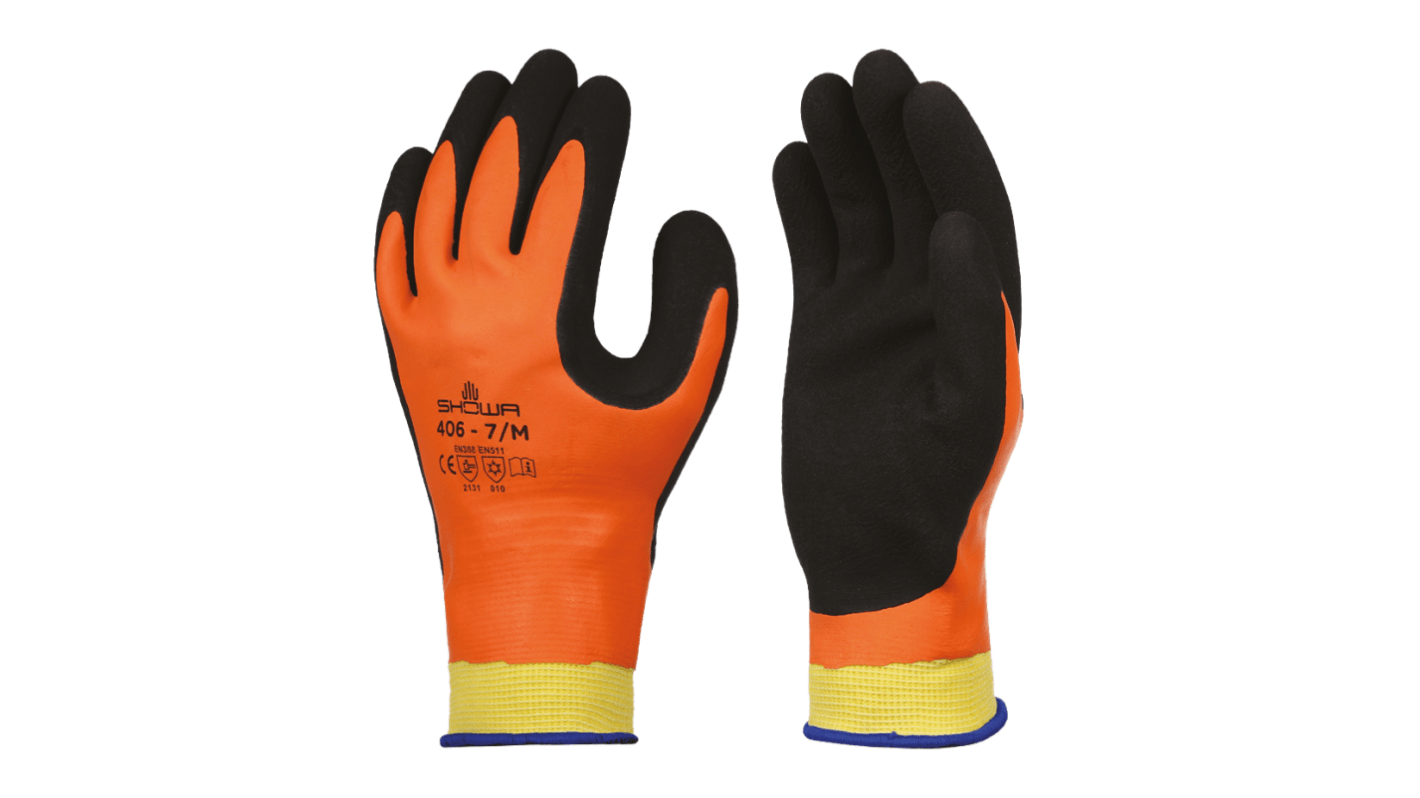Showa 406 Black, Orange Acrylic, Nylon, Polyester Cold Environment, Wet Environment Work Gloves, Size XXL, Latex Coating