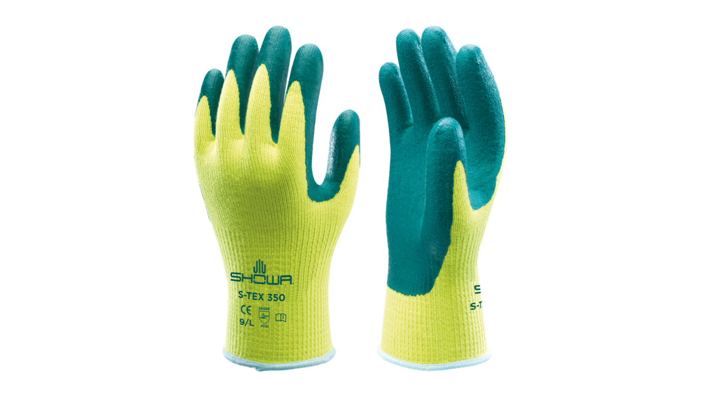 Showa S-TEX 300 Green, Yellow 10 Gauge Hagane Coil Abrasion Resistant, Cut Resistant Work Gloves, Size Large, Nitrile