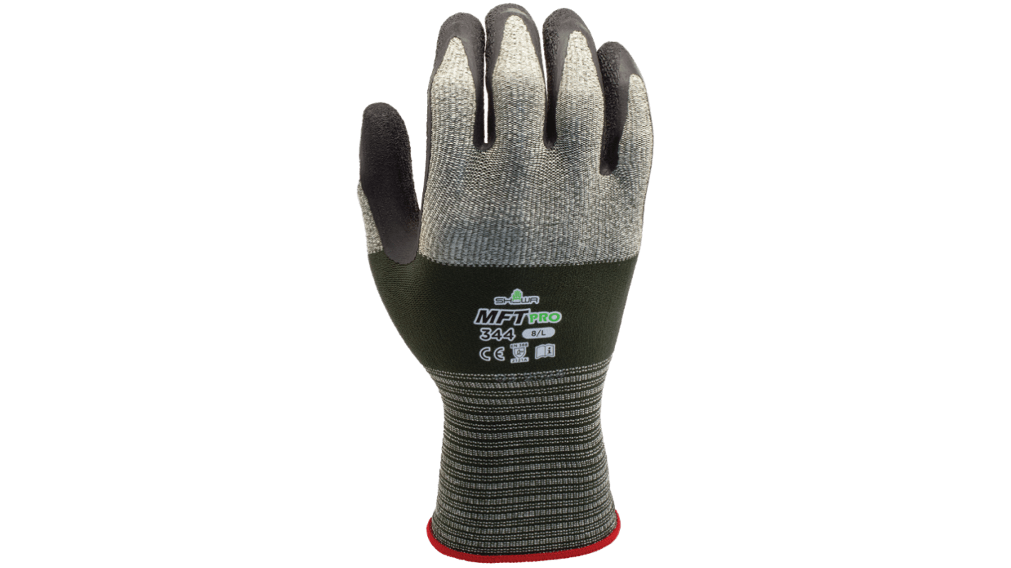 Showa MFT Pro 344 Black, Green Microfiber, Nylon Abrasion Resistant, Cut Resistant Work Gloves, Size XXL, Latex Coating