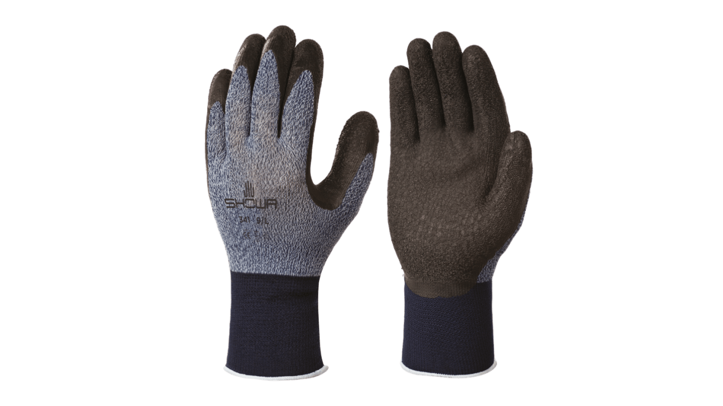 Showa 341 Gardening Black, Grey Nylon, Polyester Extra Grip, Good Dexterity Work Gloves, Size XL, Latex Coating
