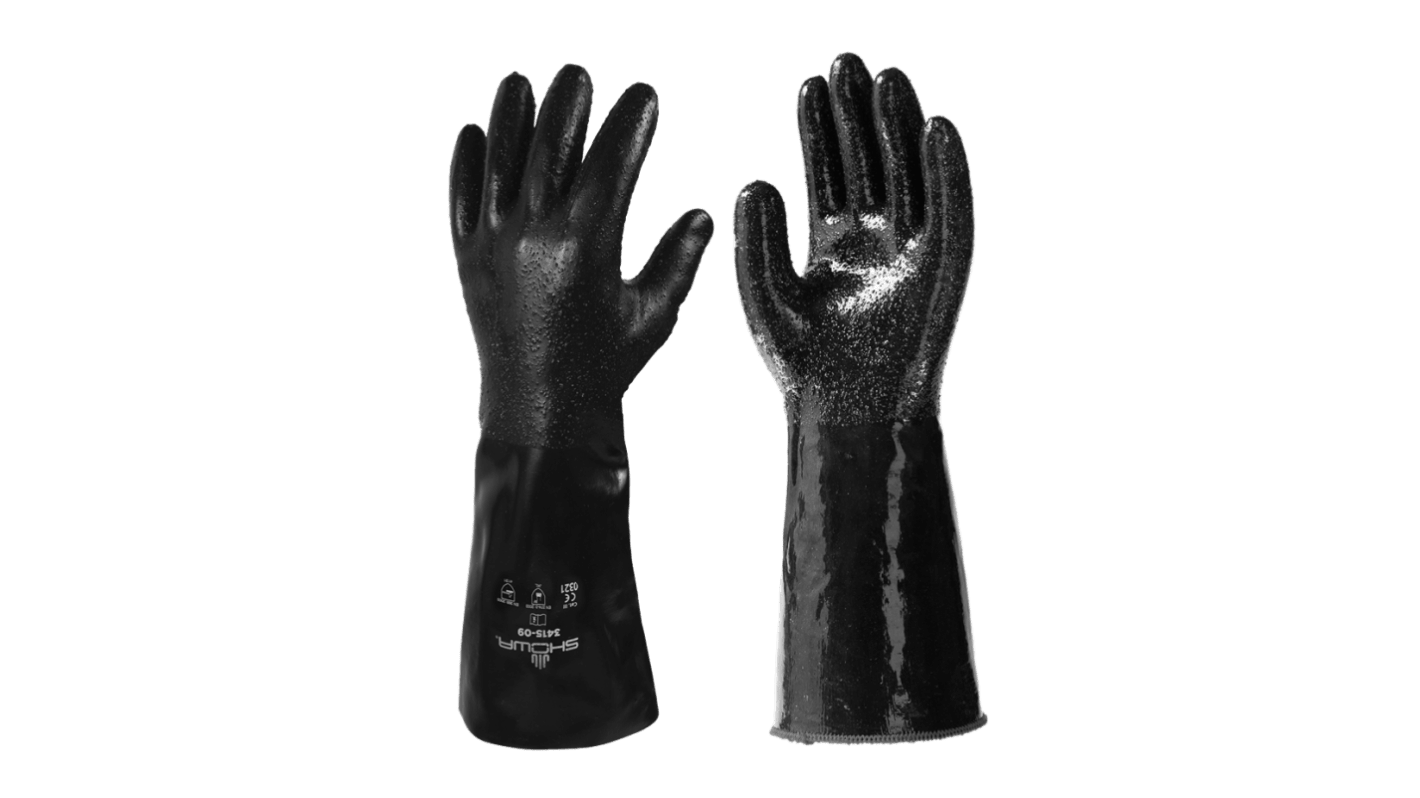 Showa 3415 Black Polyester Chemical Environment Work Gloves, Size Small, Neoprene Coating