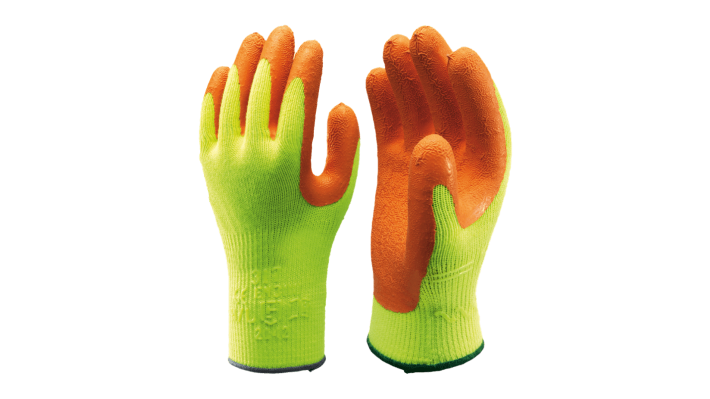Showa 317 Orange, Yellow Polyester Extra Grip, Good Dexterity Work Gloves, Size XL, Latex Coating