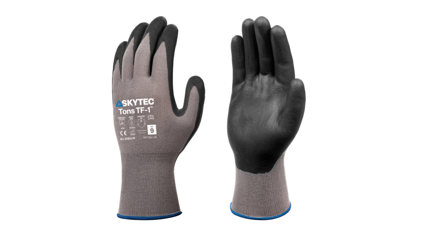 Skytec Tons One Foam TF-1 Black, Grey Nylon, Spandex Abrasion Resistant, Extra Grip Work Gloves, Size XXL, Nitrile Foam