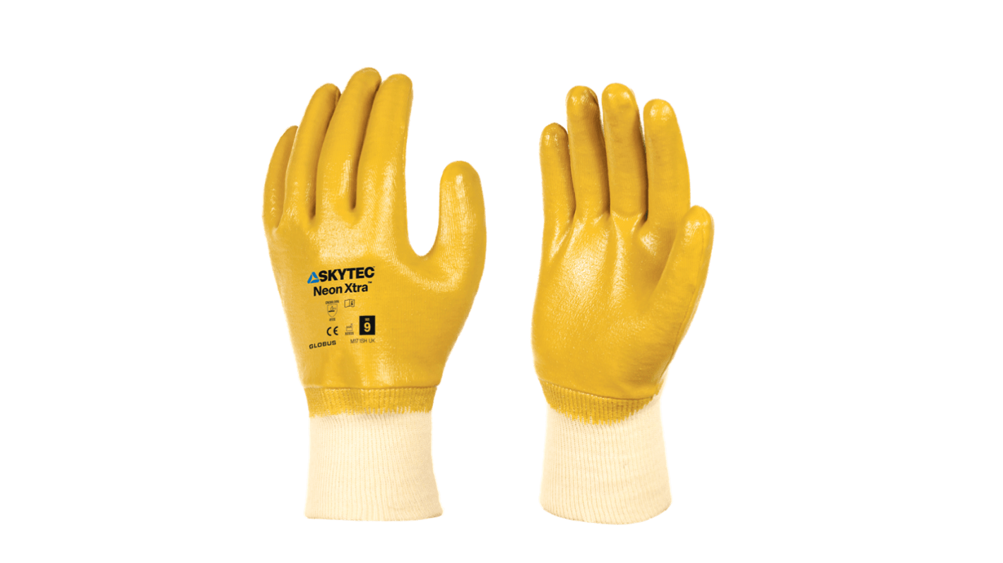Skytec Neon Xtra White, Yellow Cotton Abrasion Resistant, Extra Grip, General Purpose, Oil Resistant Work Gloves, Size