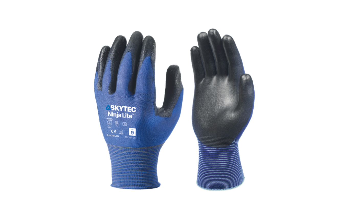 Skytec Ninja Lite Black, Blue Nylon Abrasion Resistant, Extra Grip, General Purpose, Oil Resistant Work Gloves, Size