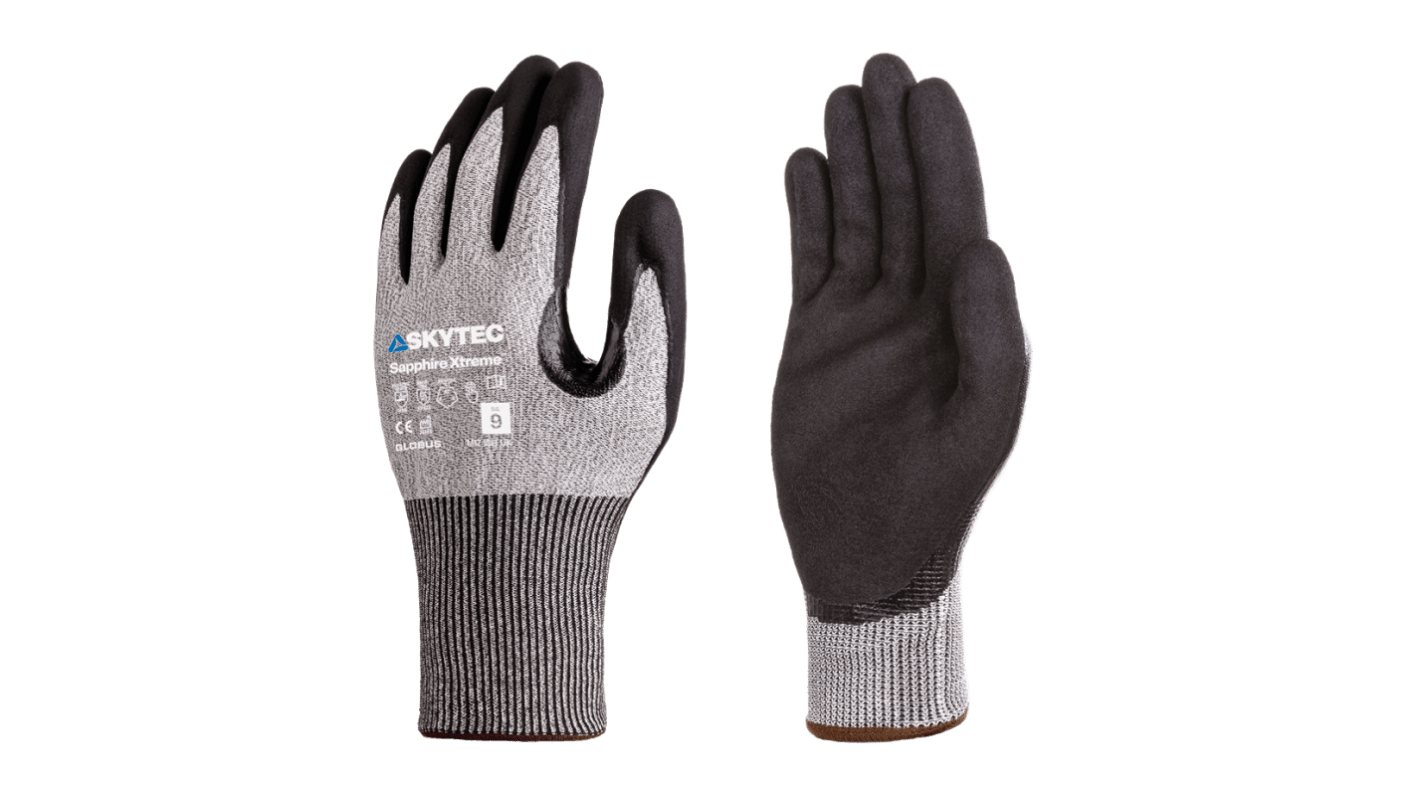 Skytec Sapphire Xtreme Black, Grey 15 Gauge Glass Fibre, HPPE, Nylon, Spandex, Steel Fibre Cut Resistant Work Gloves,