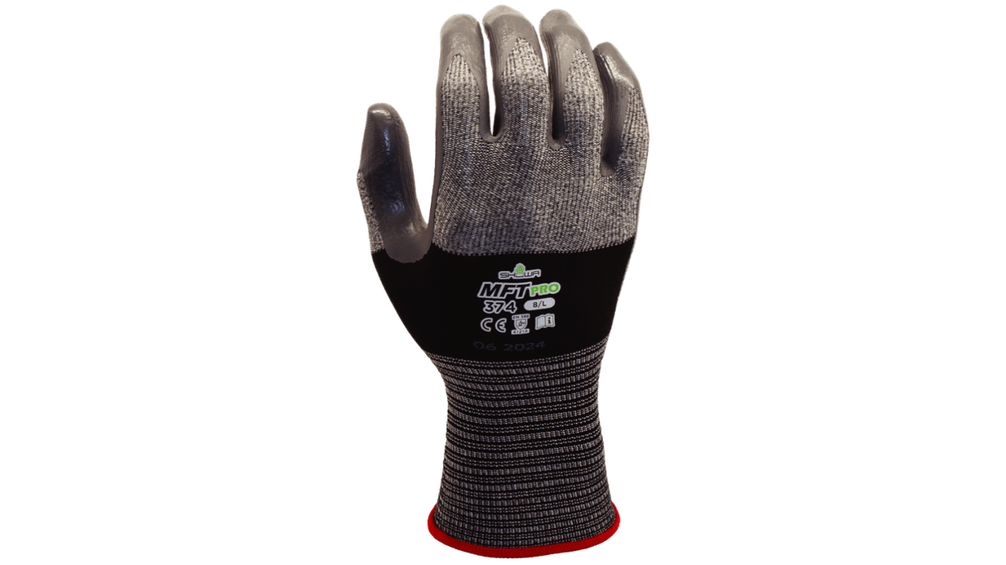 Showa MFT Pro 374 Black, Green Microfibre Abrasion Resistant, Cut Resistant Work Gloves, Size Medium, Nitrile Coating