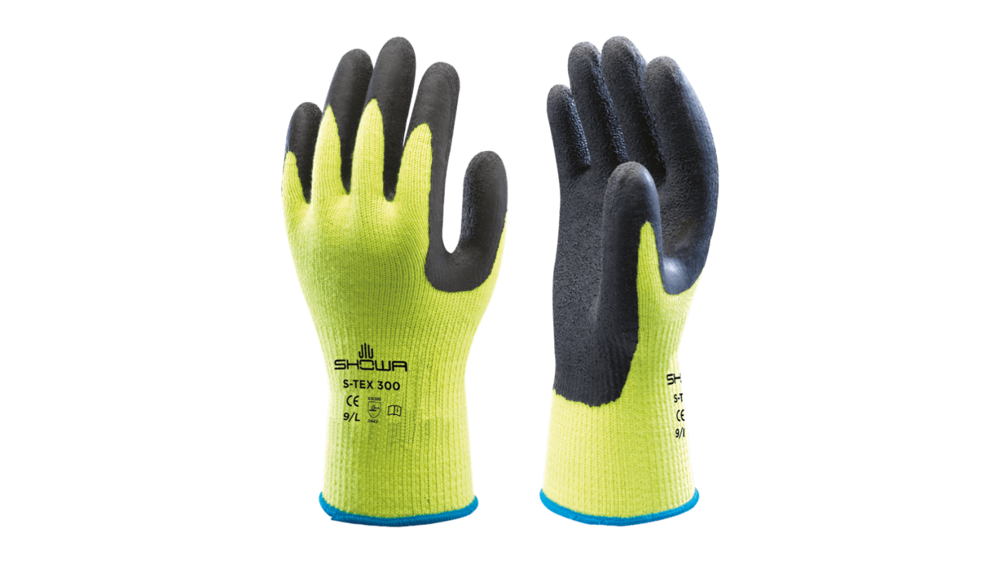 Showa S-TEX 300 Black, Yellow 10 Gauge Hagane Coil Abrasion Resistant, Cut Resistant Work Gloves, Size XL, Latex Coating