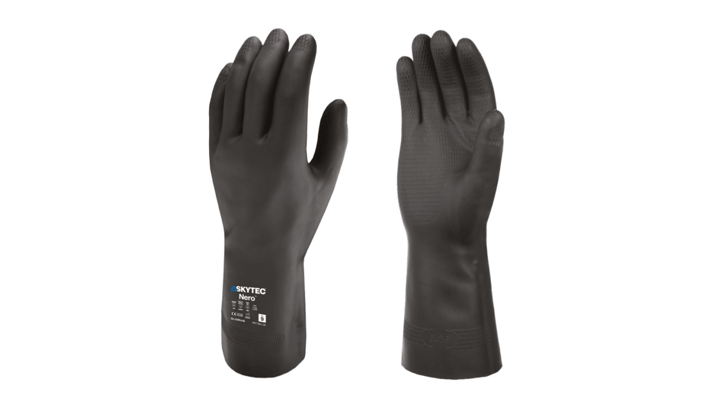 Skytec Nero Black Cotton Chemical Environment Work Gloves, Size Small, Rubber Coating