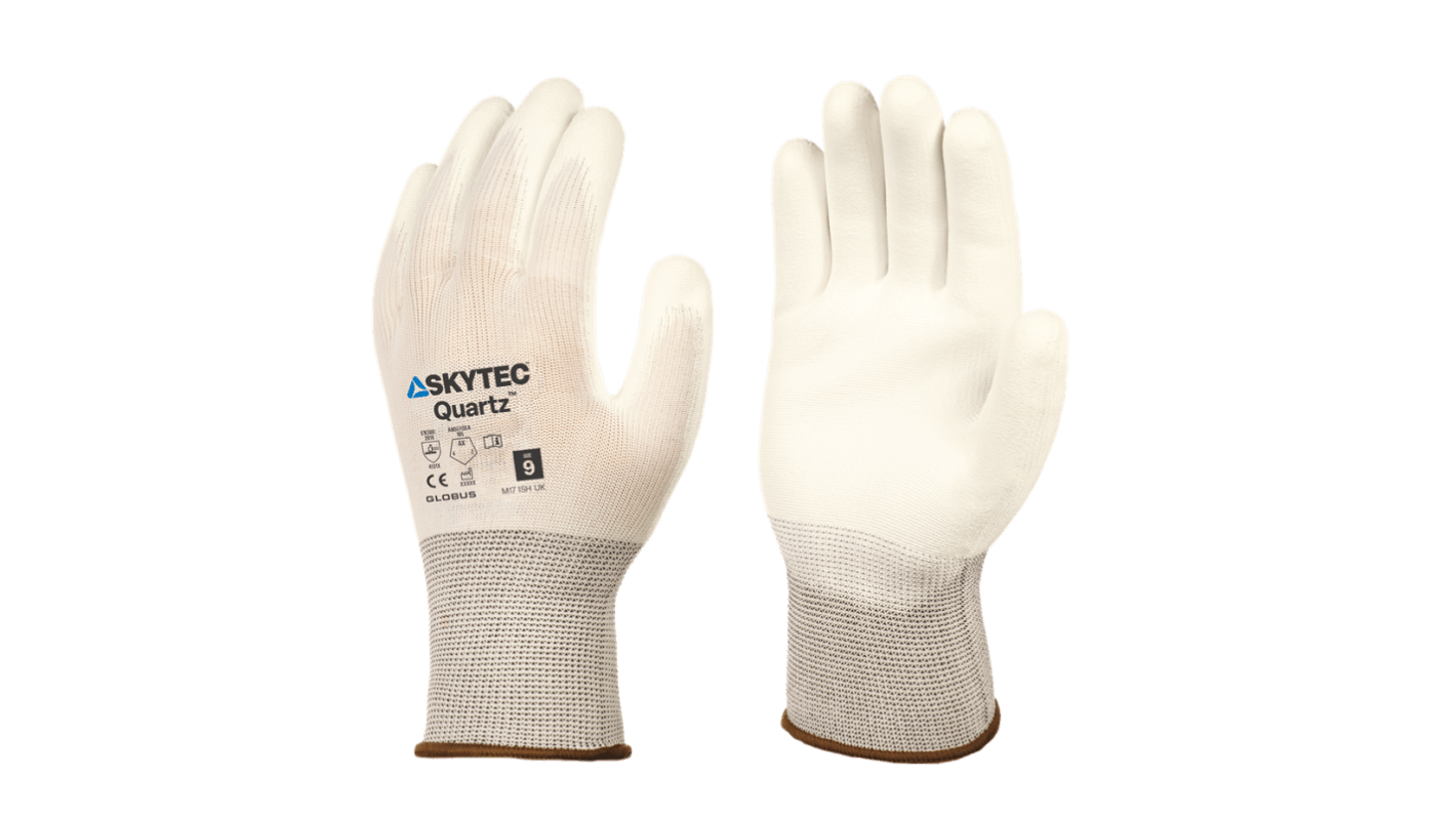 Skytec Quartz White Nylon Abrasion Resistant, Extra Grip Work Gloves, Size XL, Polyurethane Coating