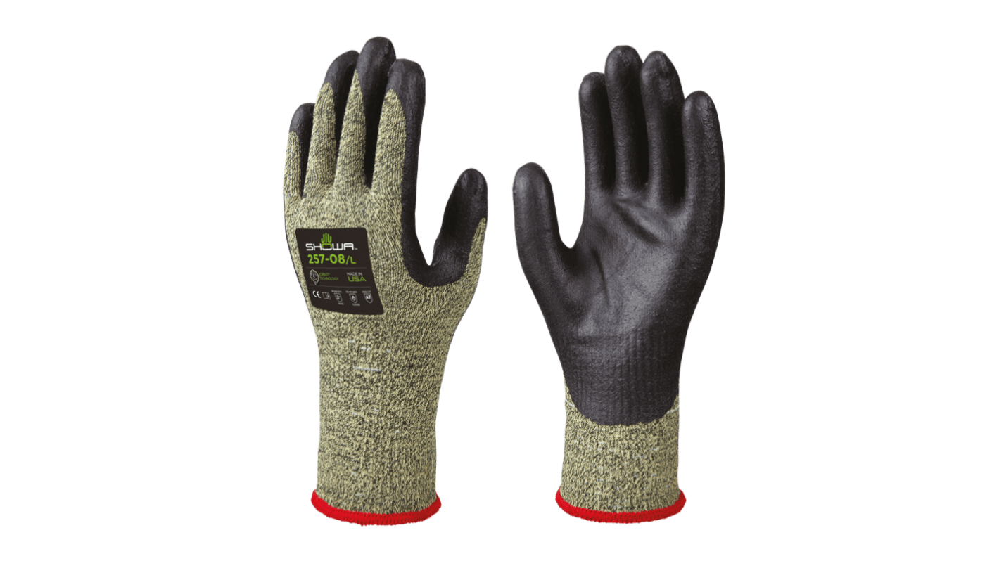 Showa 257 Black, Yellow 10 Gauge Para-Aramid, Polyester, Stainless Steel Fibre Yarn Cut Resistant, Heat Resistant Work