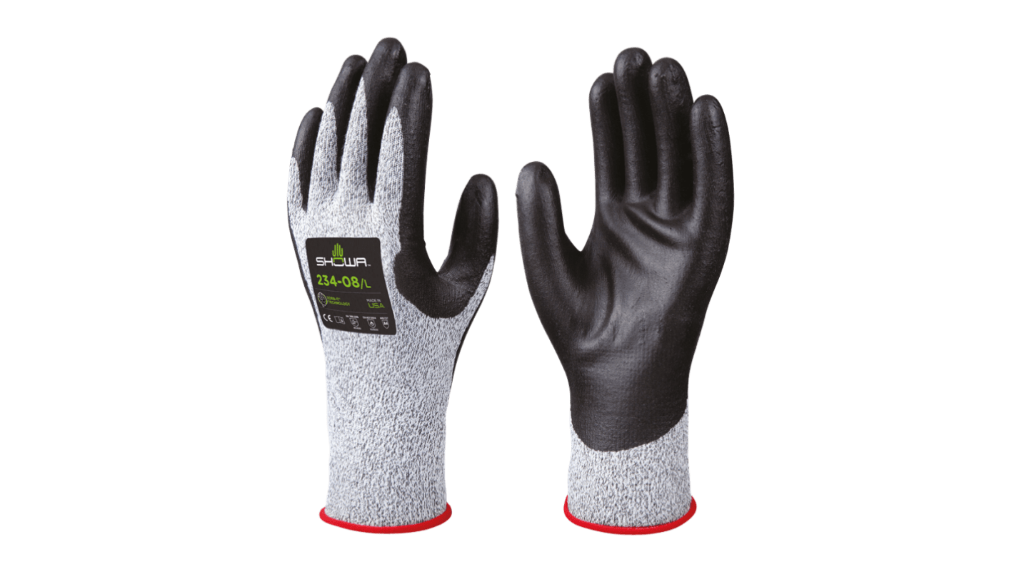 Showa 234 Black, Grey HPPE, Spandex Cut Resistant, Dry Environment, Good Dexterity Work Gloves, Size XXL, Nitrile
