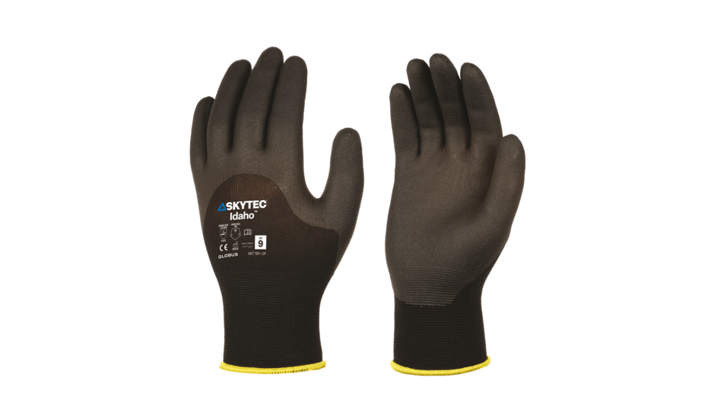 Skytec Idaho Black Nylon Grip and Abrasion Resistance, Oil Resistant, Wet Resistance Work Gloves, Size Large, PVC
