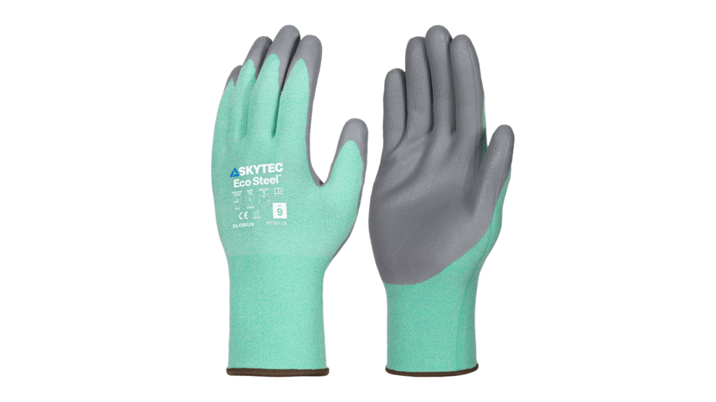 Skytec Eco Steel Green, Grey Recycled Polyester Abrasion Resistant, General Purpose Work Gloves, Size Small, Nitrile