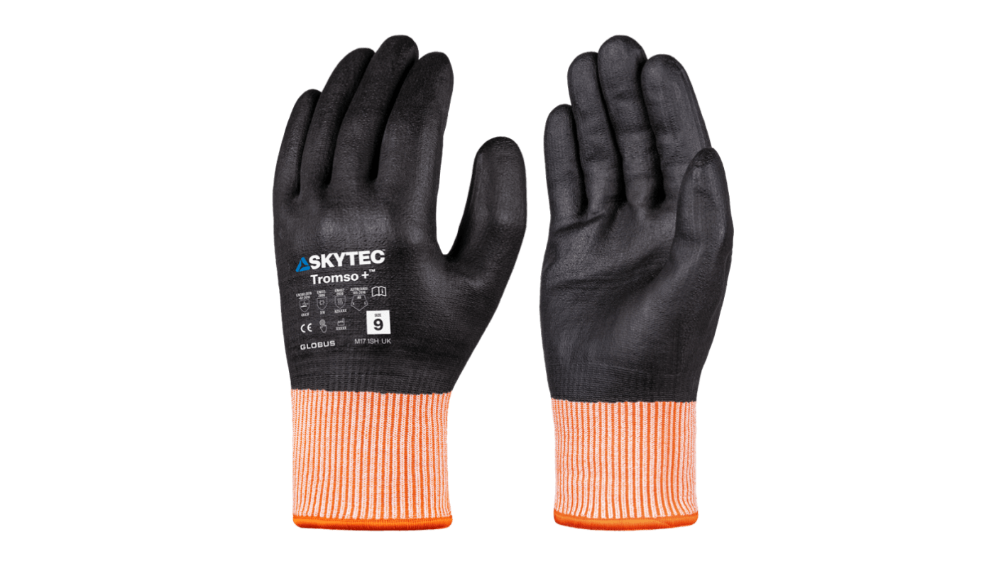 Skytec Tromso+ Black, Orange 13 Gauge HPPE, Acrylic, Nylon, Steel Fibre Cut Resistant Work Gloves, Size XL, Microporous