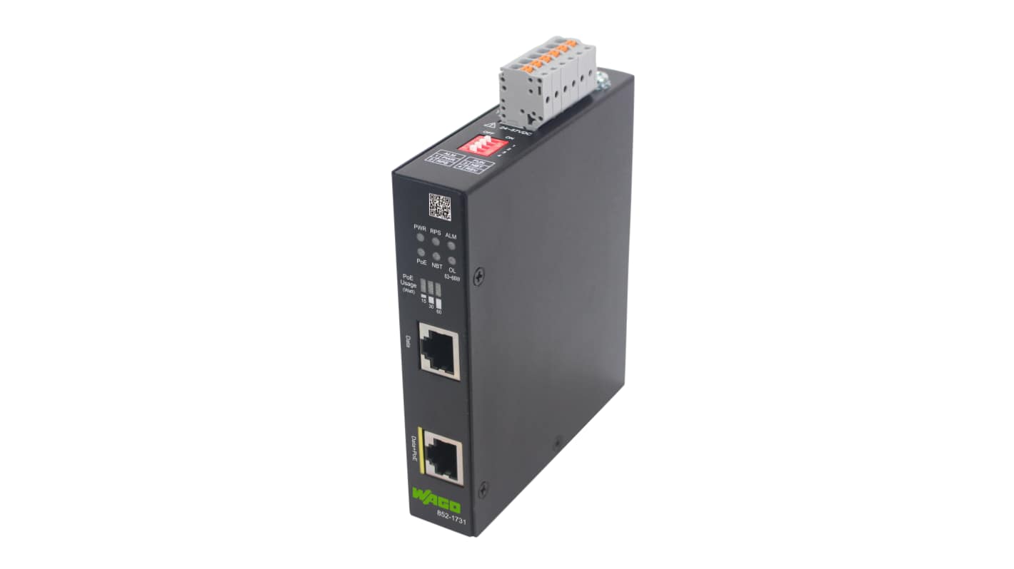 WAGO 2 Port POE Injector, 24 → 57V dc Input, 4A, 90W