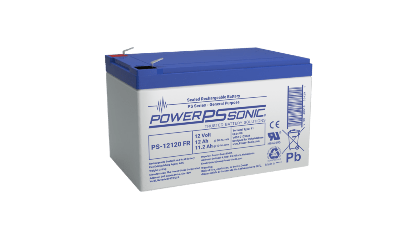 Power Sonic 12V F1 Sealed Lead Acid Battery, 12Ah