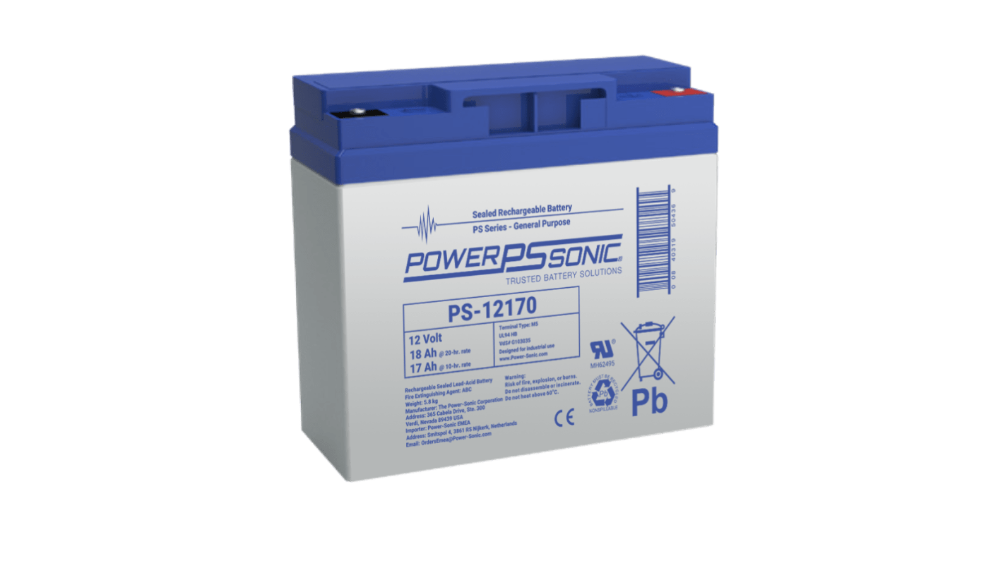 Power Sonic 12V M5 Sealed Lead Acid Battery, 18Ah