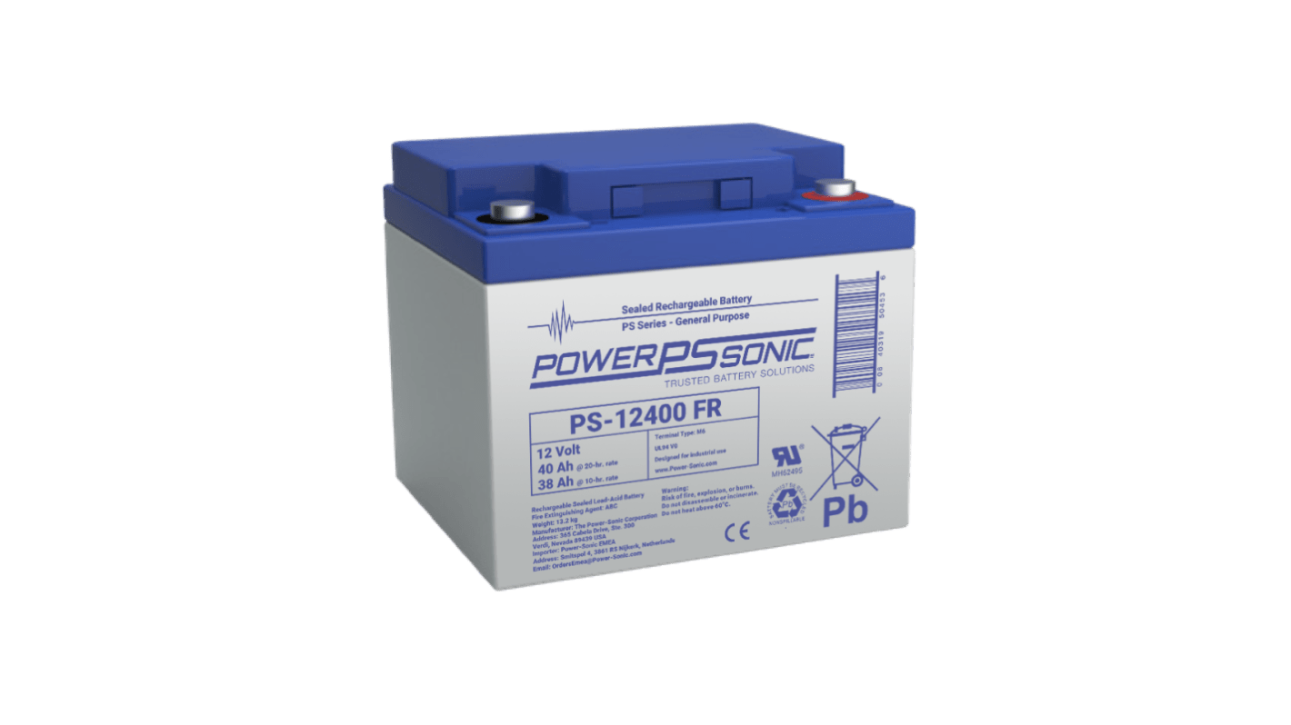 Power Sonic 12V M6 Sealed Lead Acid Battery, 40Ah