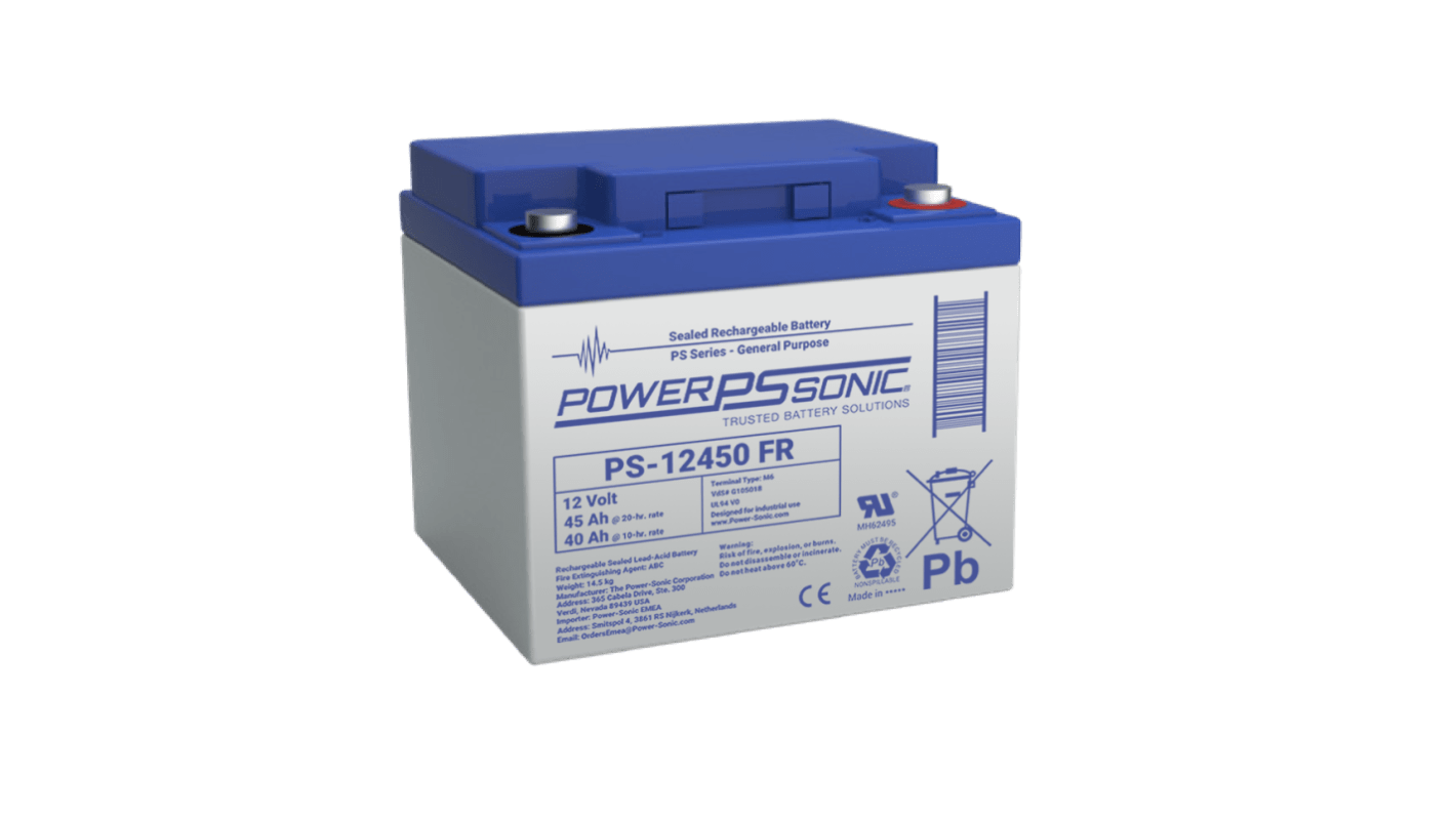 Power Sonic 12V M6 Sealed Lead Acid Battery, 45Ah