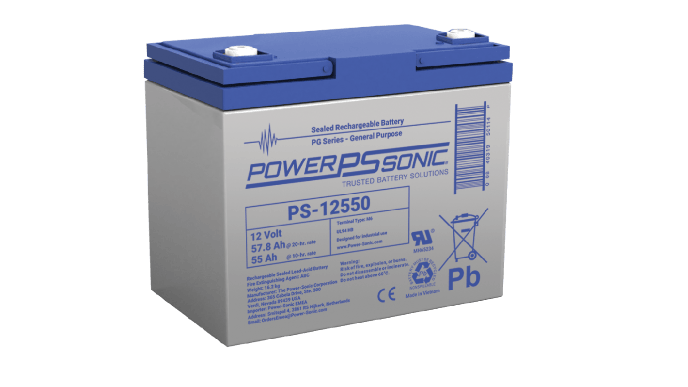 Power Sonic 12V M6 Sealed Lead Acid Battery, 57.8Ah