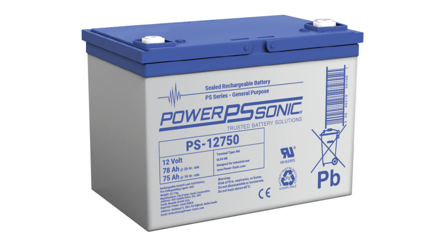 Power Sonic 12V M6 Sealed Lead Acid Battery, 78Ah