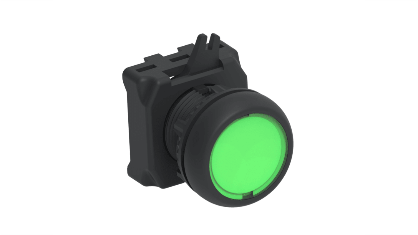 TE Connectivity ALCOSWITCH Series Illuminated Push Button Switch, Momentary, Panel Mount, 22.5mm Cutout, Green LED, IP65