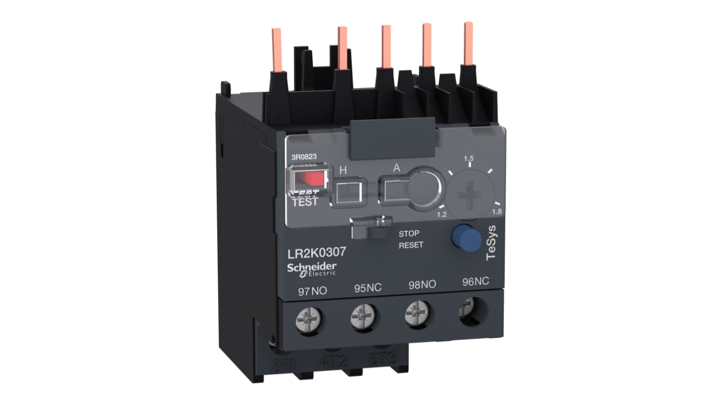 Schneider Electric LR2K Thermal Overload Relay 1NO + 1NC, 1.2 → 1.8 A F.L.C, 1.8 A Contact Rating, 100 W, 250 V