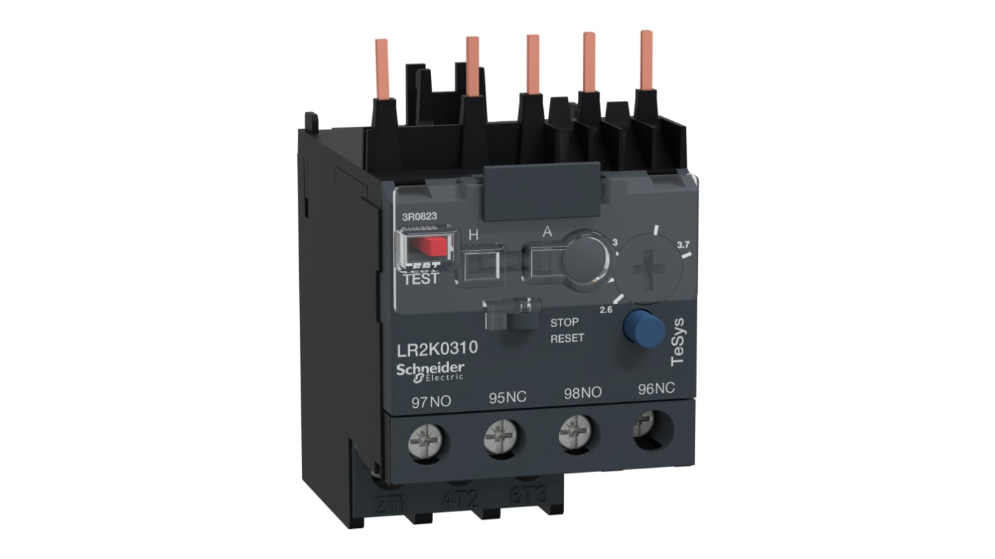 Schneider Electric LR2K Thermal Overload Relay 1NO + 1NC, 2.6 → 3.7 A F.L.C, 3.7 A Contact Rating, 100 W, 250 V