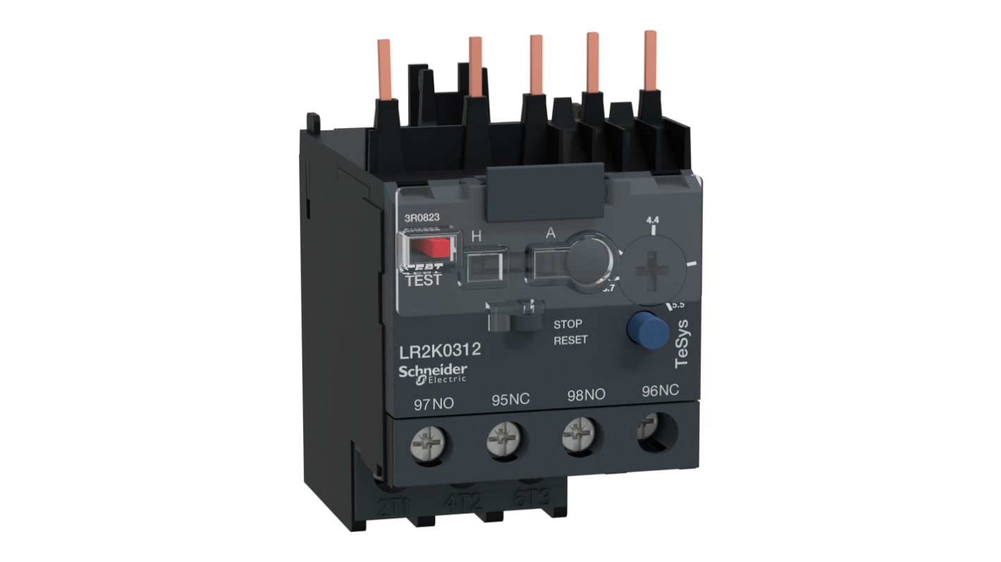 Schneider Electric LR2K Thermal Overload Relay 1NO + 1NC, 3.7 → 5.5 A F.L.C, 5.5 A Contact Rating, 100 W, 250 V