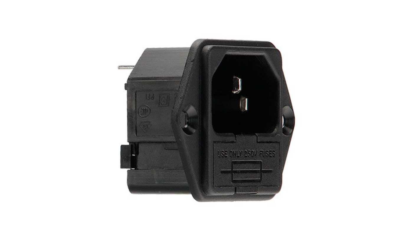 Bulgin C14 Panel Mount IEC Connector Male, 10A, 250 V, Fuse Size 5 x 20mm